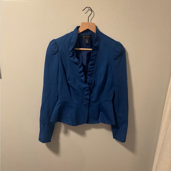 INC International Concepts Women's Blue Ruffled Blazer - Picture 2 of 6